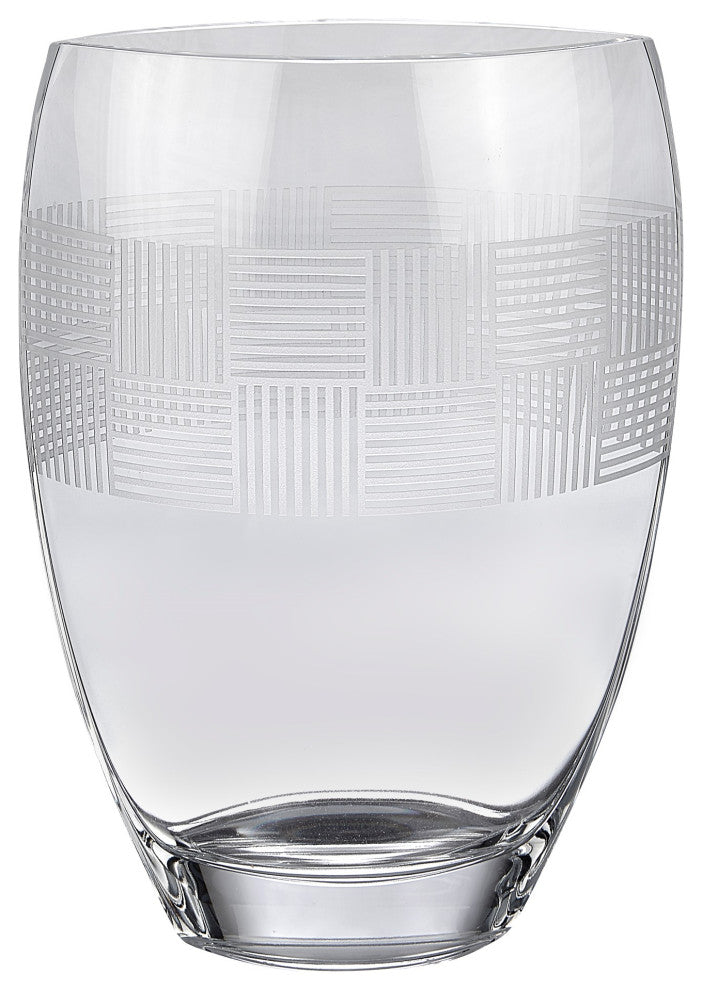 Geometric Mouth Blown European 12" Crystal Vase
