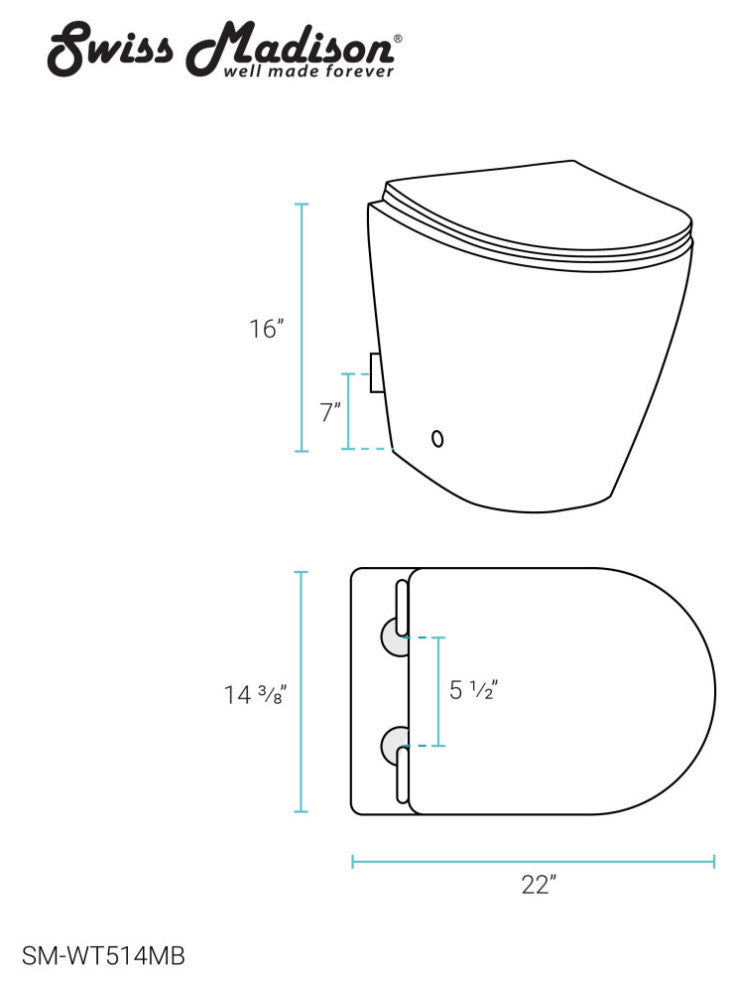 St. Tropez Back to Wall Toilet Bowl, Concealed Tank Not Included, Sm-Wt514mb