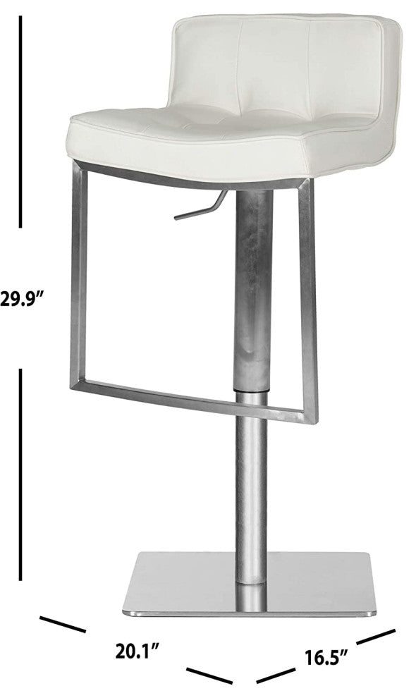 Elegant Bar Stool, Stainless Steel Frame and Curved Tufted PU Leather Seat, Whit