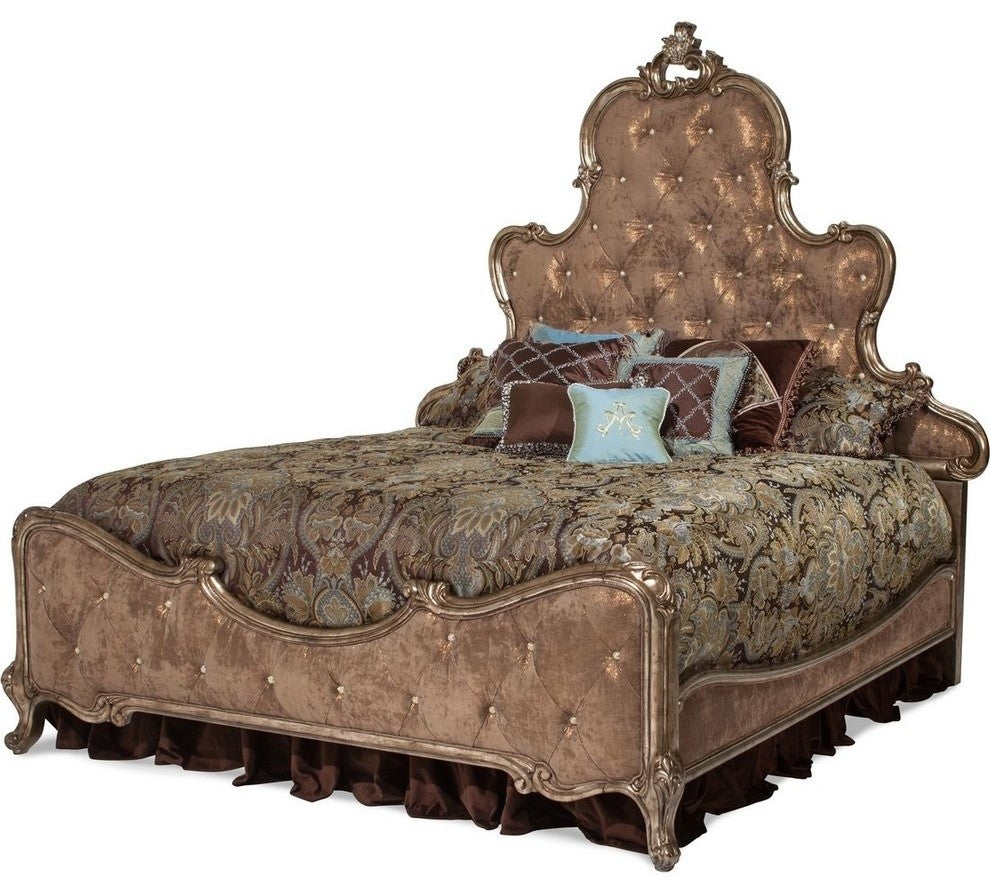 AICO Michael Amini Platine de Royale King Panel Bed, Brown Fabric