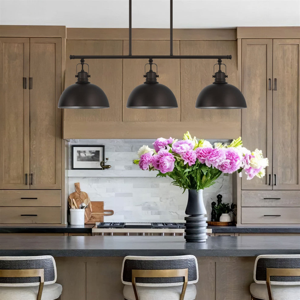Kira Home Belle 34" Kitchen Island Light, Dome Shades, Swivel Joints, Oil Rubbed
