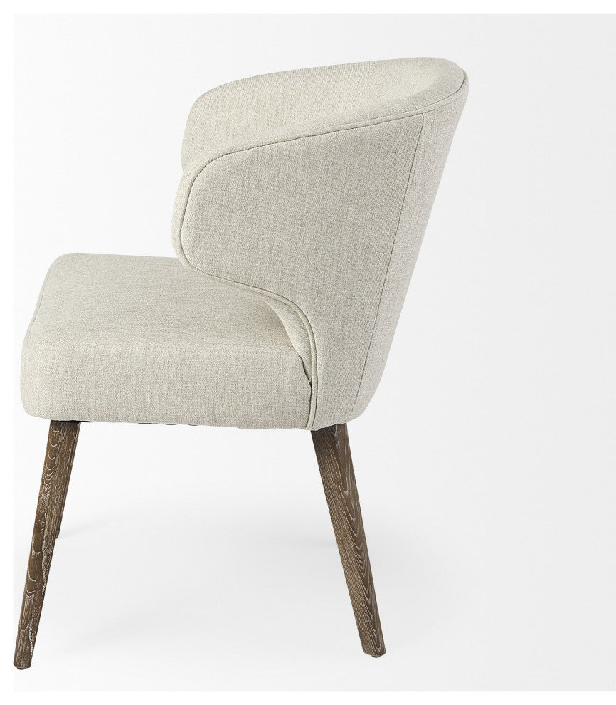 Ivory and Brown Mid Century Wingback Dining Chair