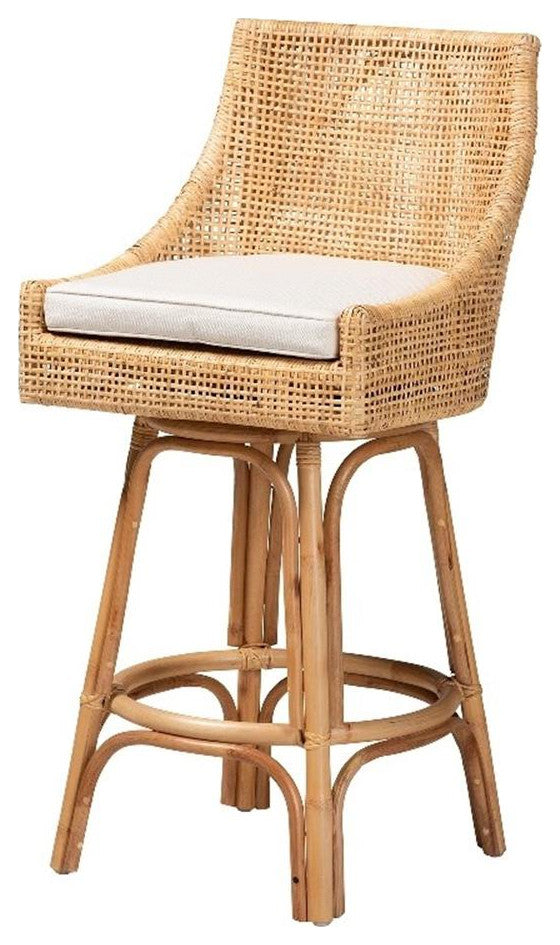 Bella Modern Bohemian Natural Brown Rattan Bar Stool