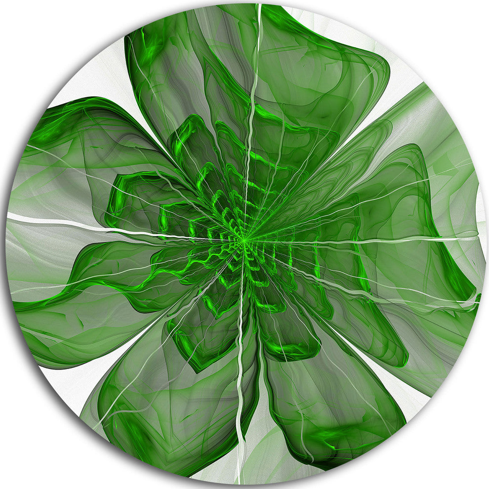 Symmetrical Green Digital Fractal Flower, Floral Disc Artwork, 11"