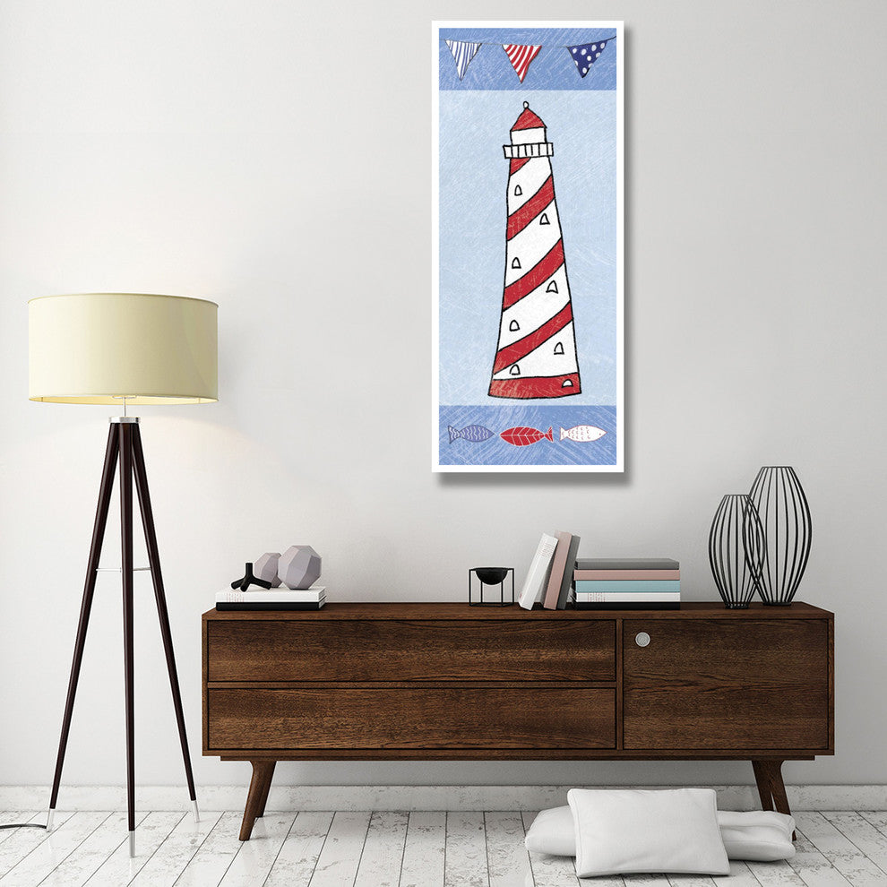 "Coastal Lighthouse II on Blue" Digital Paper Print by Farida Zaman, 26"x62"