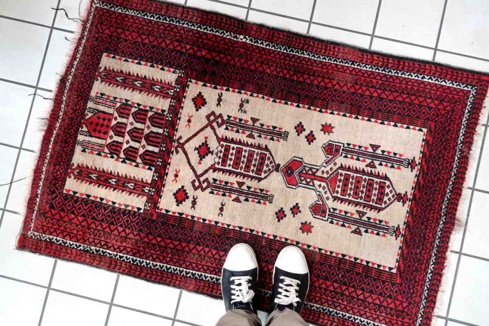 Handmade Antique Afghan Baluch Prayer Rug 2.8'x4.2', 86cmx129cm, 1910s
