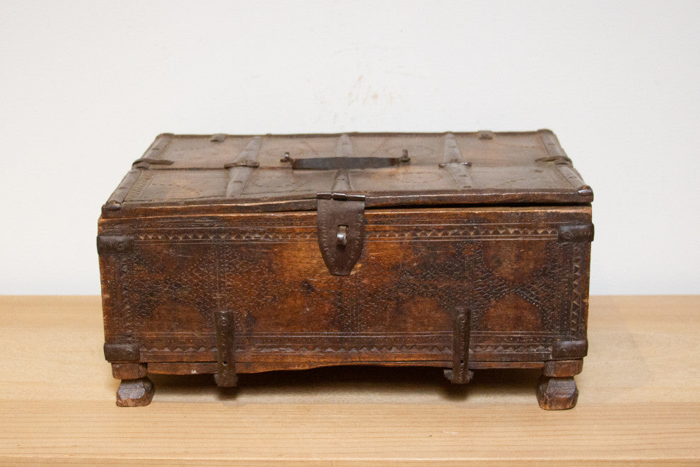 Rustic Carved Antique Cash Box