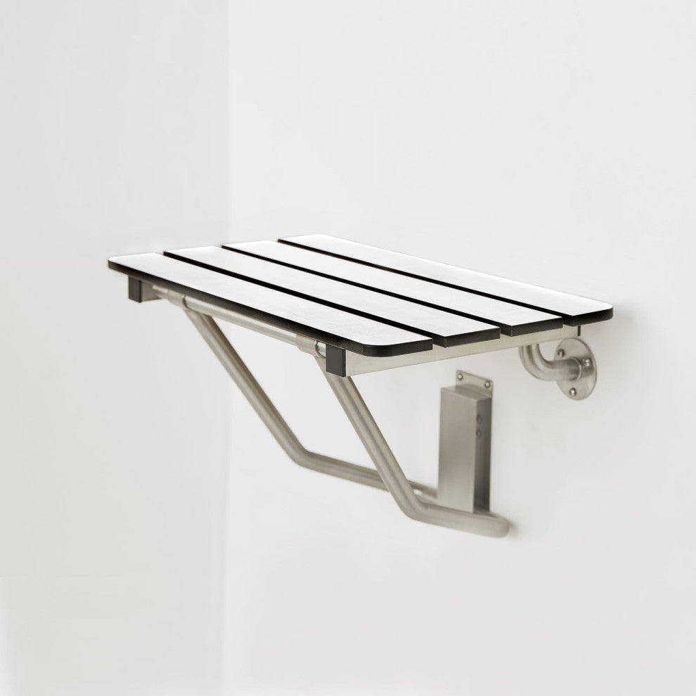 Phenolic White 3" Slats Folding Wall Mount Shower Seat Bench, ADA Compliant, 18"