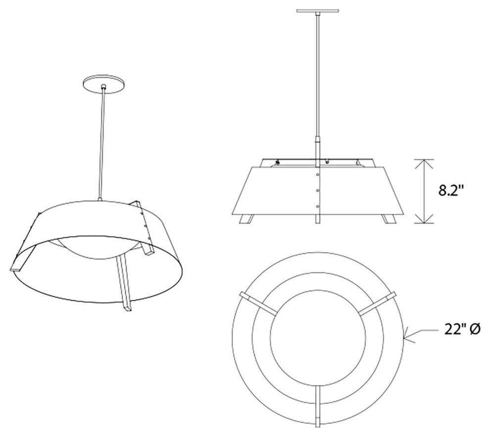 Casia 22" LED Pendant, Distressed Brass, Walnut, 3500k