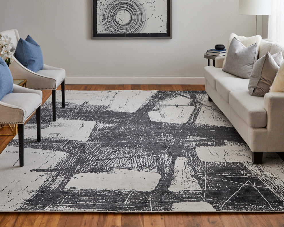 Eshwar R8927 Modern/Industrial/Global Rug, Black/White, 5'x8'