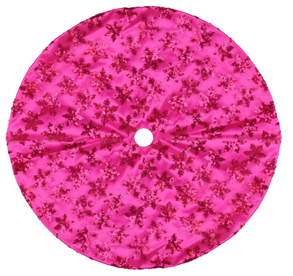 20" Decorative Pink Sequin Snowflake Pattern Mini Christmas Tree Skirt