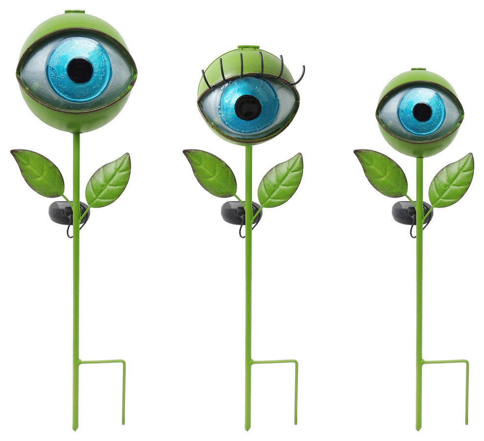 Assorted Sized 3 Piece Solar Lighted Eyeball Outdoor Garden Stakes
