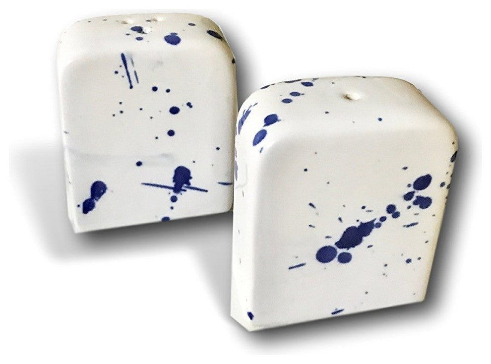 Blue and White Splatter Ceramic Salt And Pepper Shakers By Kauri Design