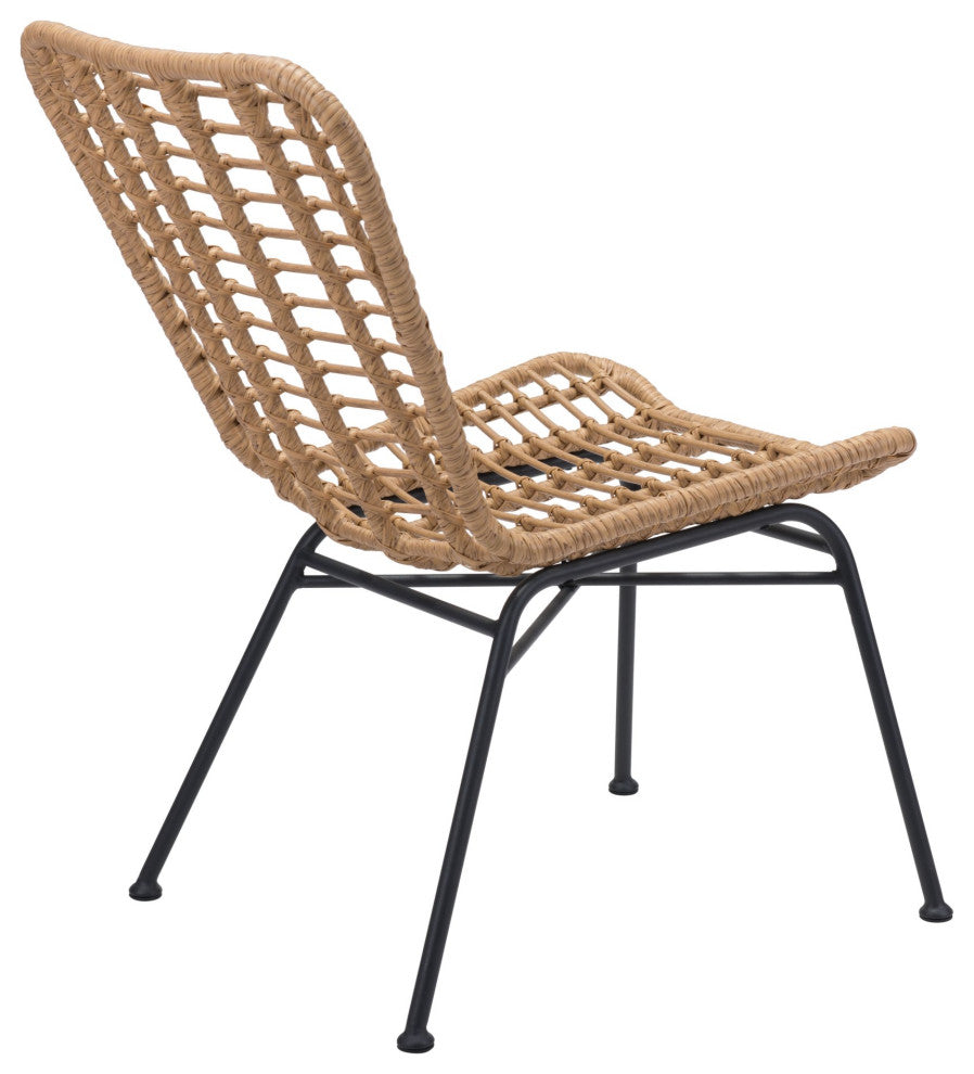 Dining Chair, Set of 2, Aluminum, Metal, Natural, Black, Outdoor Patio Balcony