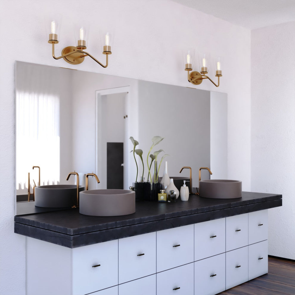 Beverly 3 Light Gold Muted Brass Bathroom Vanity Fixture Clear Glass