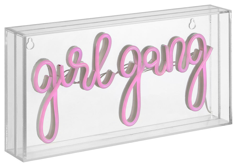 Girl Gang 11.88" Contemporary Glam Acrylic Box USB Operated LED Neon Light, Pink