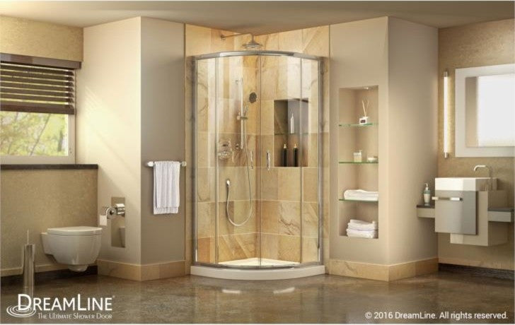 DreamLine Frameless Sliding Shower Enclosure and Quarter Round Base, White