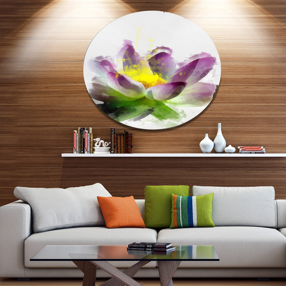 Lotus Flower Sketch Watercolor, Modern Floral Disc Metal Artwork, 36"