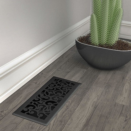 Wonderland Floor Register, Black Iron, 4x12
