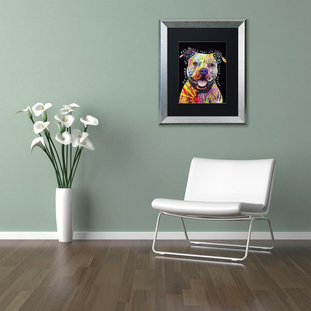 Dean Russo 'Beware of Pit Bulls' Framed Art, Silver Frame, 16"x20", Black Matte