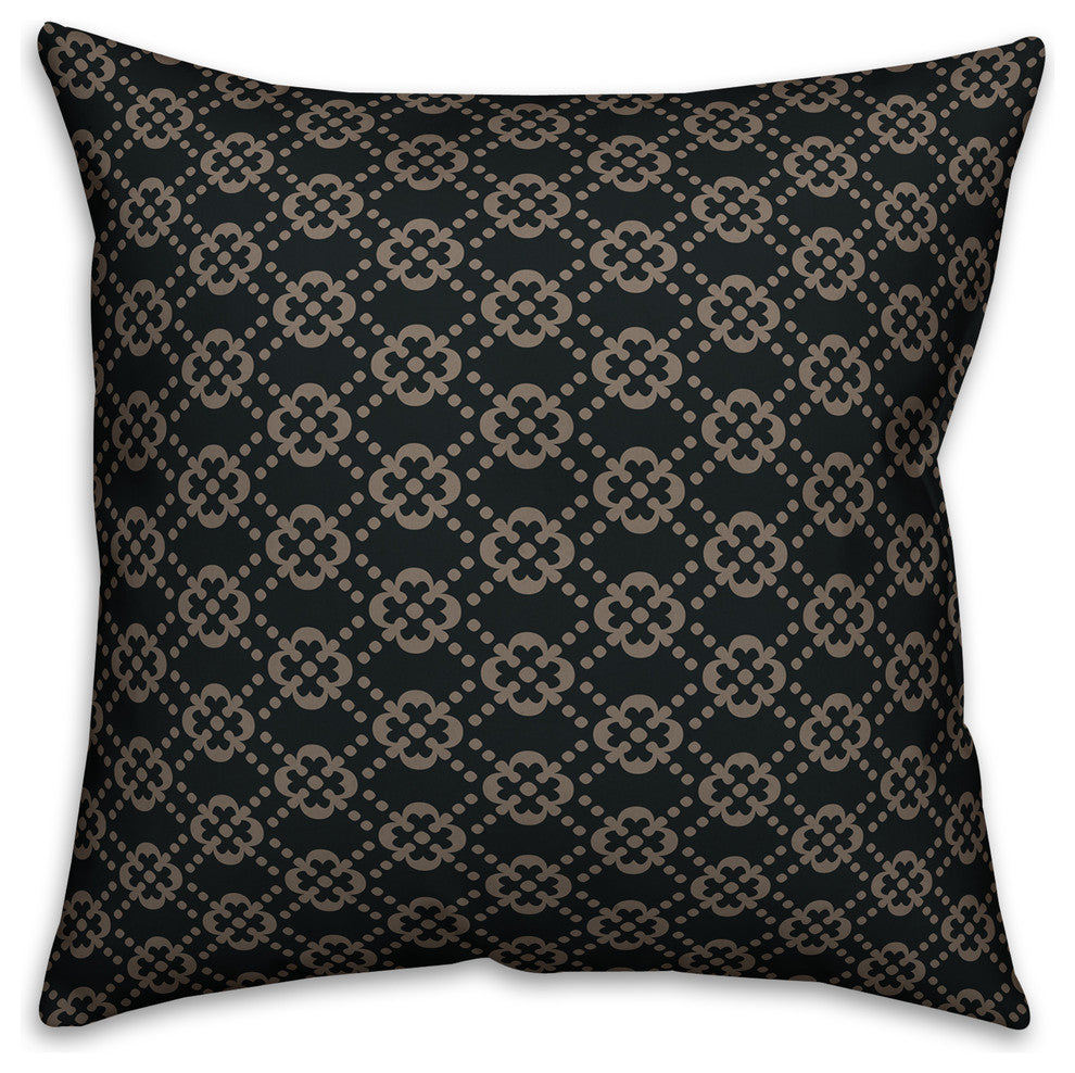 Floral Argyle, Brown and Black Throw Pillow, 20"x20"
