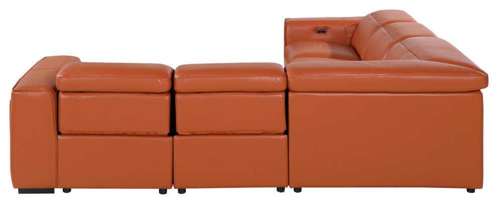 Niccolo Italian Leather 5-Piece L-Shaped Power Reclining Sectional, Camel