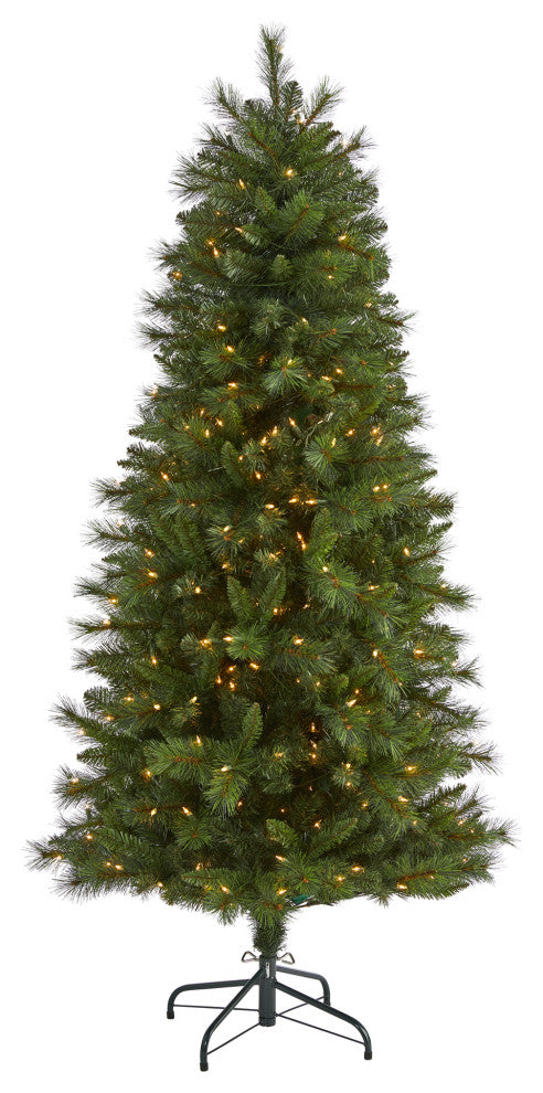 6' Slim West Virginia Mountain Pine Faux Xmas Tree W/Lights & Bendable Branches
