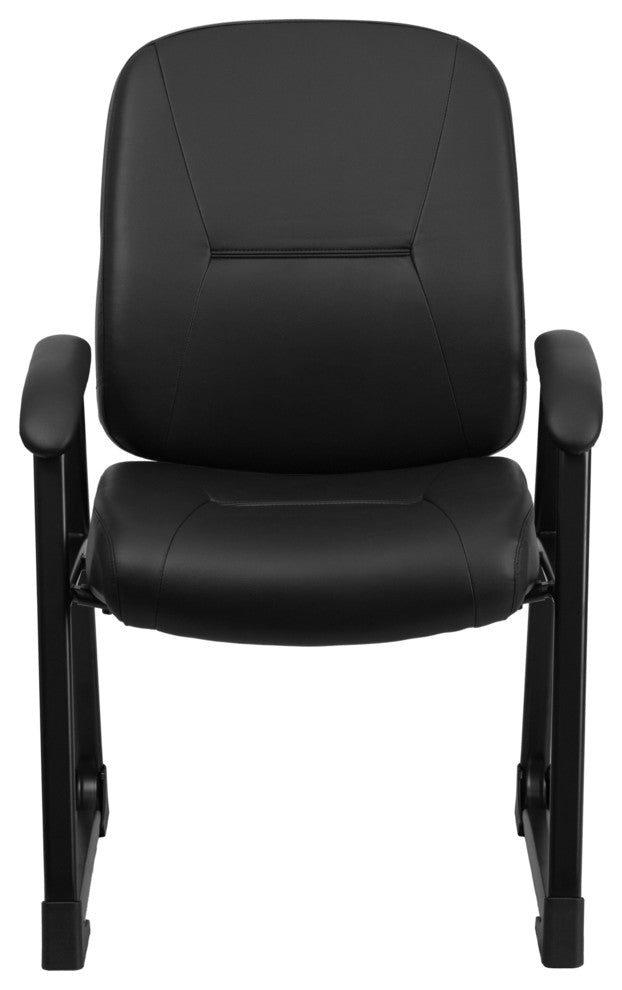 400 lb. Rated Black Leather Executive Side Chair with Sled Base