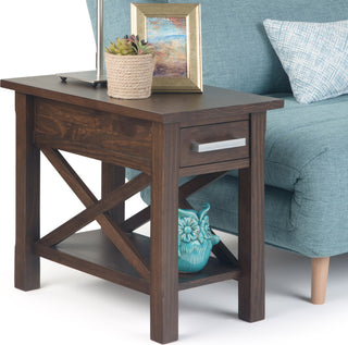 Kitchener Solid Wood 14" Contemporary Narrow Side Table, Warm Walnut Brown