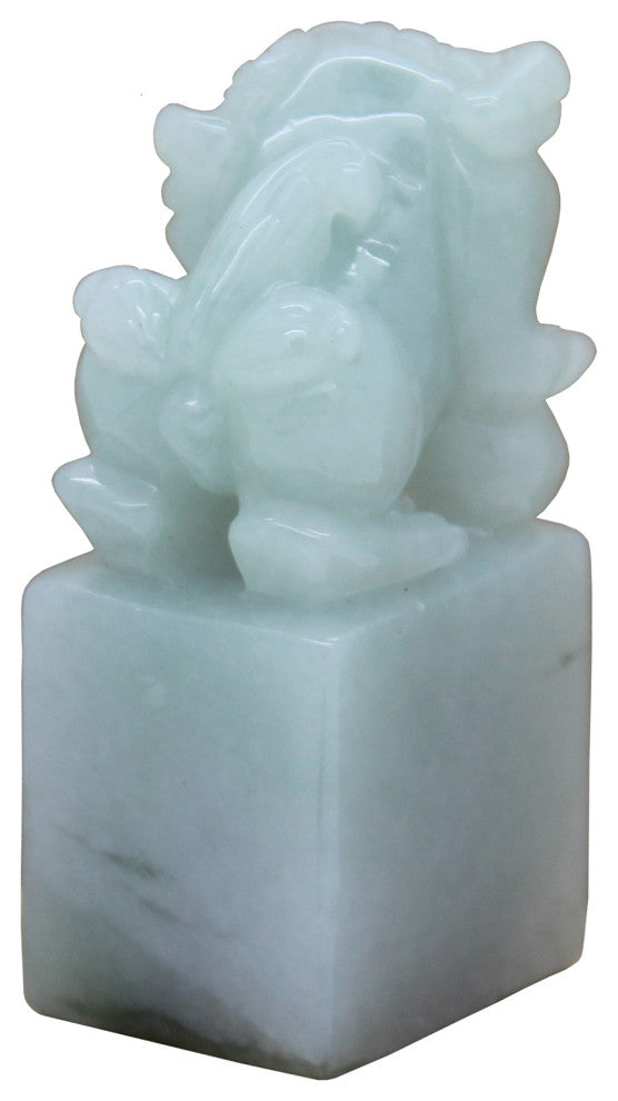 Detail Carved Natural Jade Chinese Table Top Small Foo Dog Statue