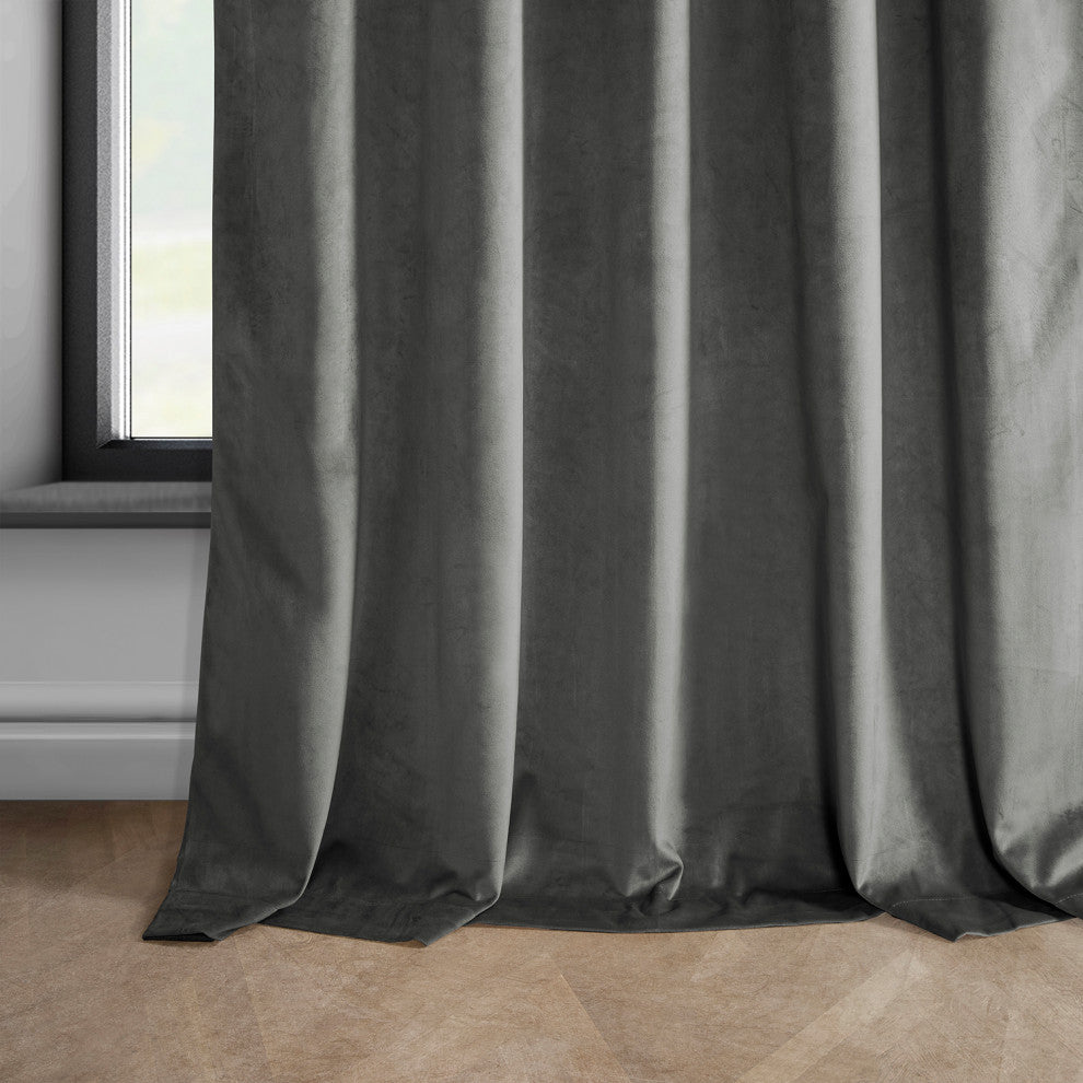 Heritage Plush Velvet Curtain Single Panel, Destiny Gray, 50"x96"