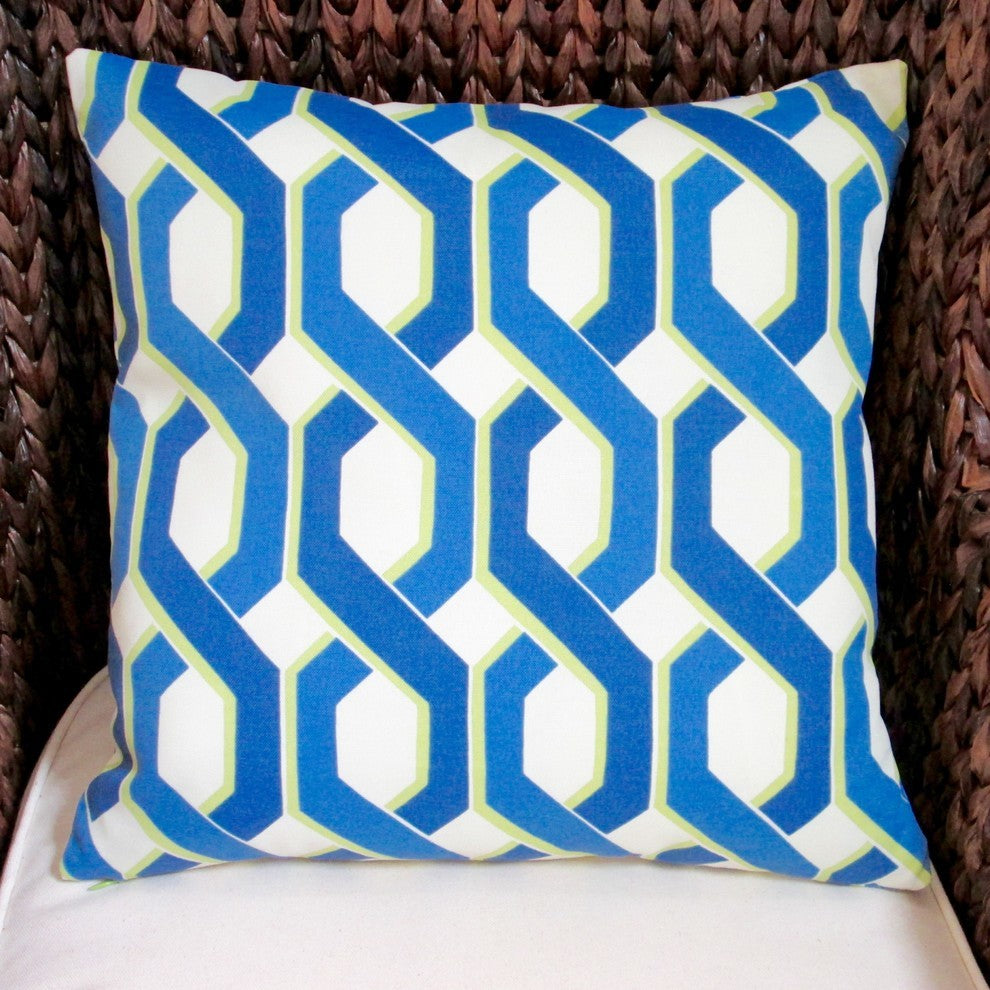 Outdoor Geometric Throw Pillows, Set of 2, Blue and Green, 18", Cover