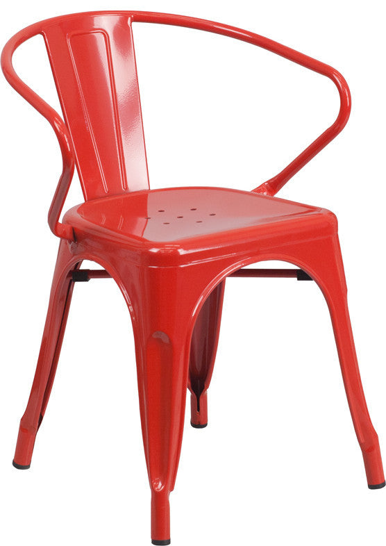 31.5''x63'' Rectangular Metal Indoor Table Set with 4 Arm Chairs, Red