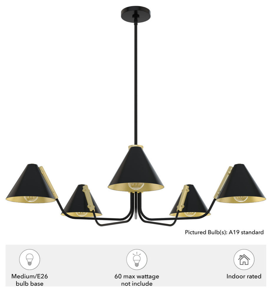 Hunter Grove Isle 5-Light Chandelier Light Fixture, Matte Black/Modern Brass