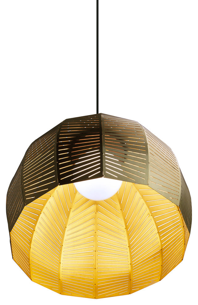 Amicus 16" Pendant, Brushed Brass Shade, Dark Stained Walnut, Warm Led