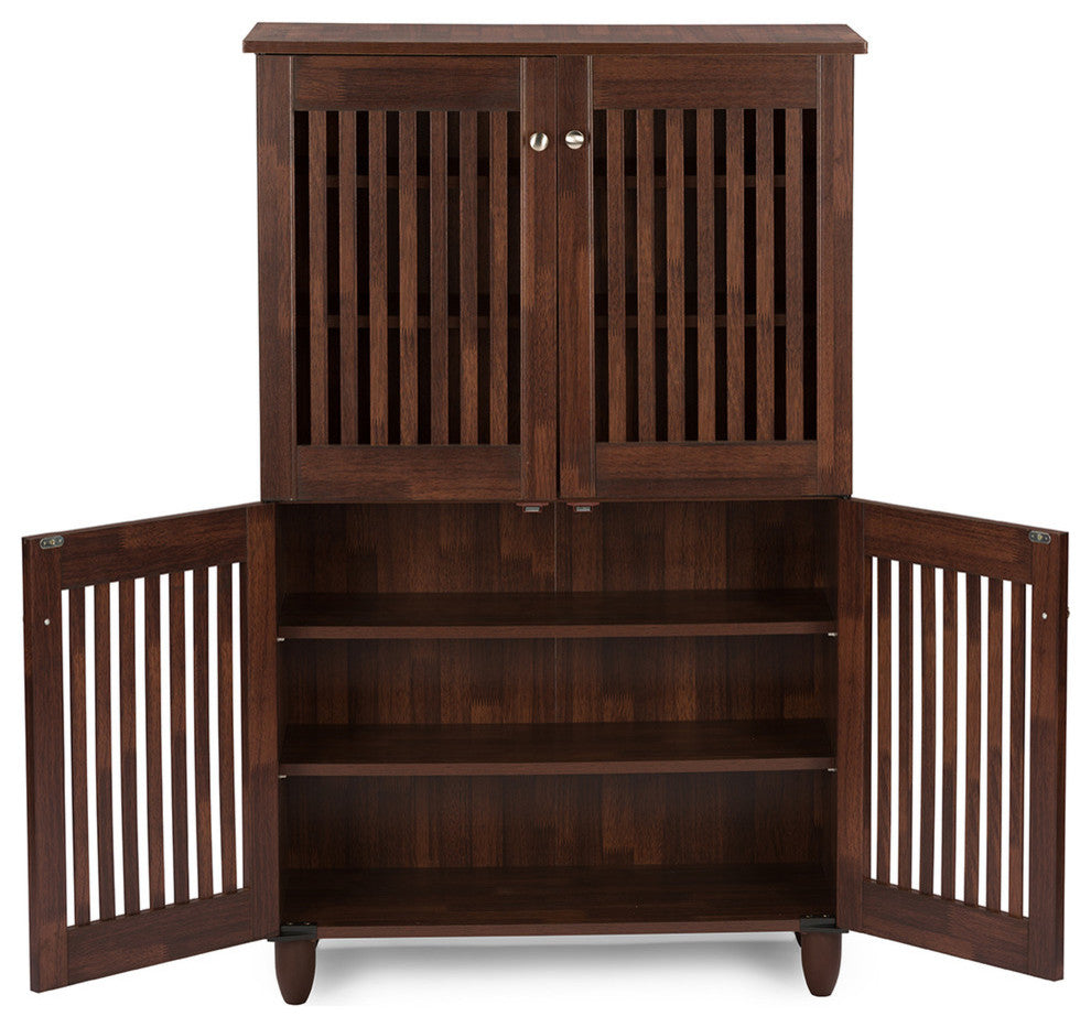 Fernanda Modern 4-Door Oak Brown Wooden Entryway Shoes Storage Tall Cabinet