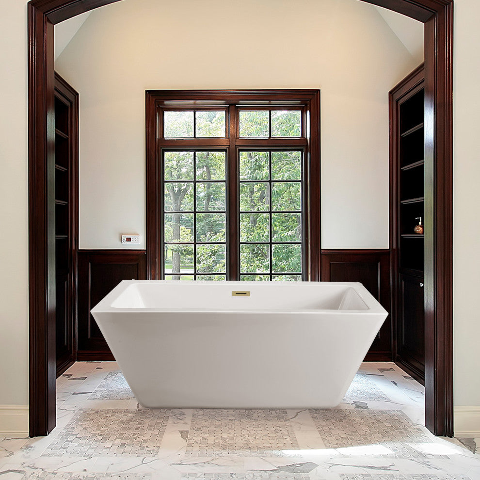 60" Streamline N320BBR Bathtub and Tray With Drain, Brushed Brass