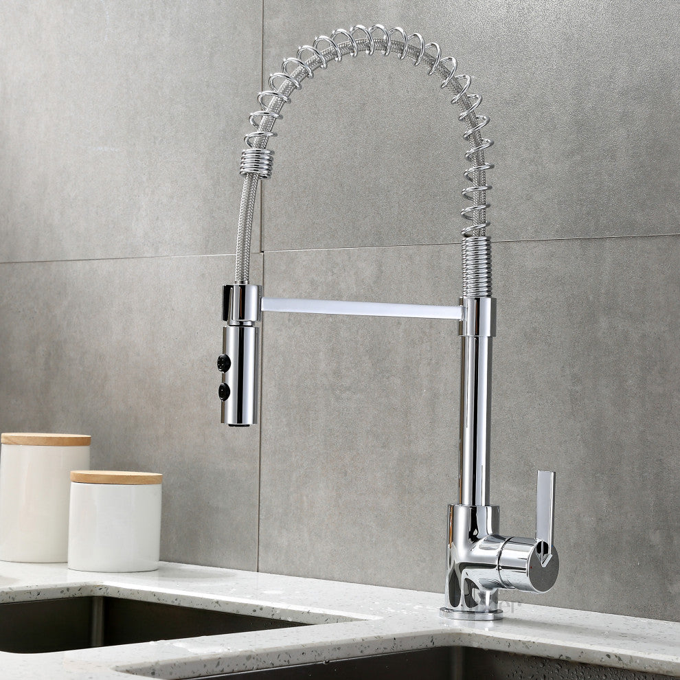 Luxier KTS22-T Single-Handle Pull-Down Sprayer Kitchen Faucet, Chrome