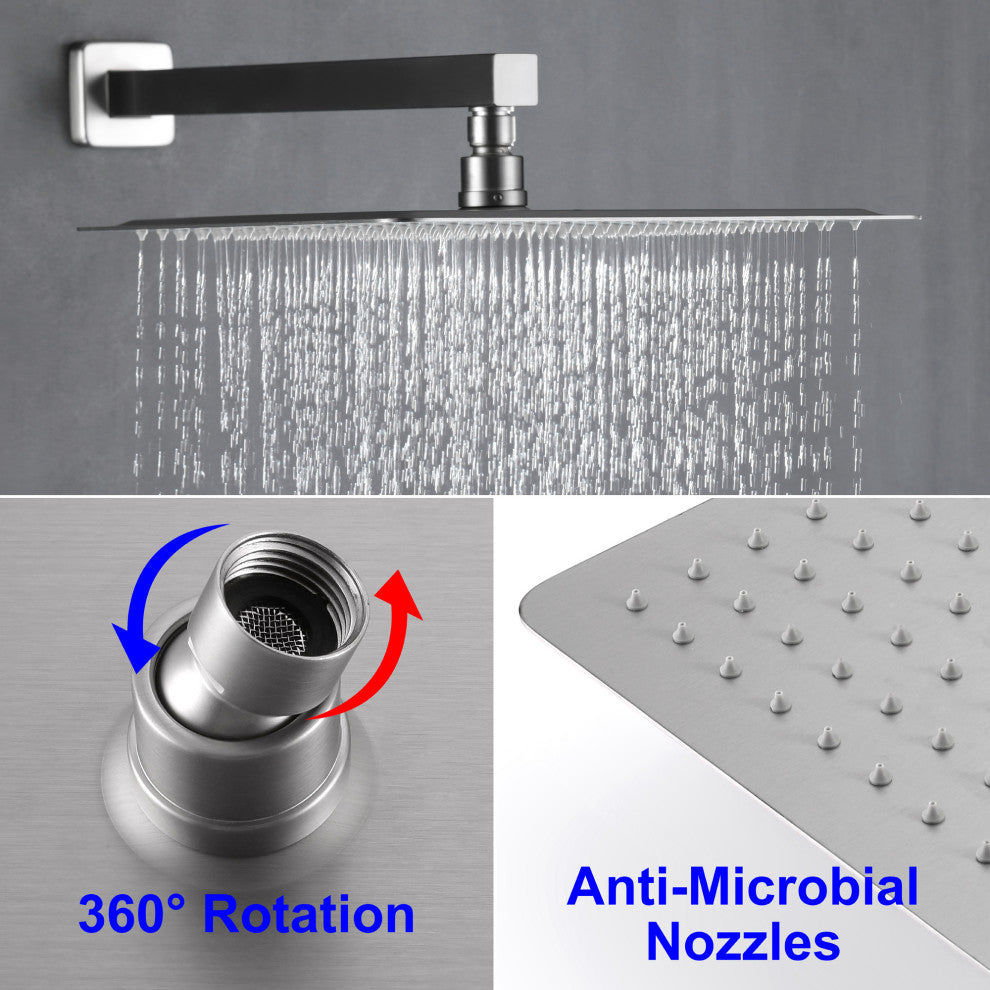Wellfor Shower Faucet with Rain Shower Head, Handheld Shower and Valve, Brushed Nickel, 12" Shower Head