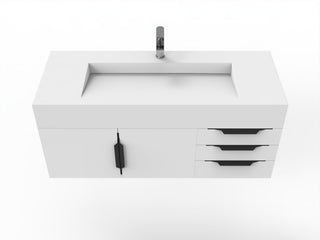 CastelloUSA Nile 48" Wall Mounted Vanity Set, White, White Top, Black Handles