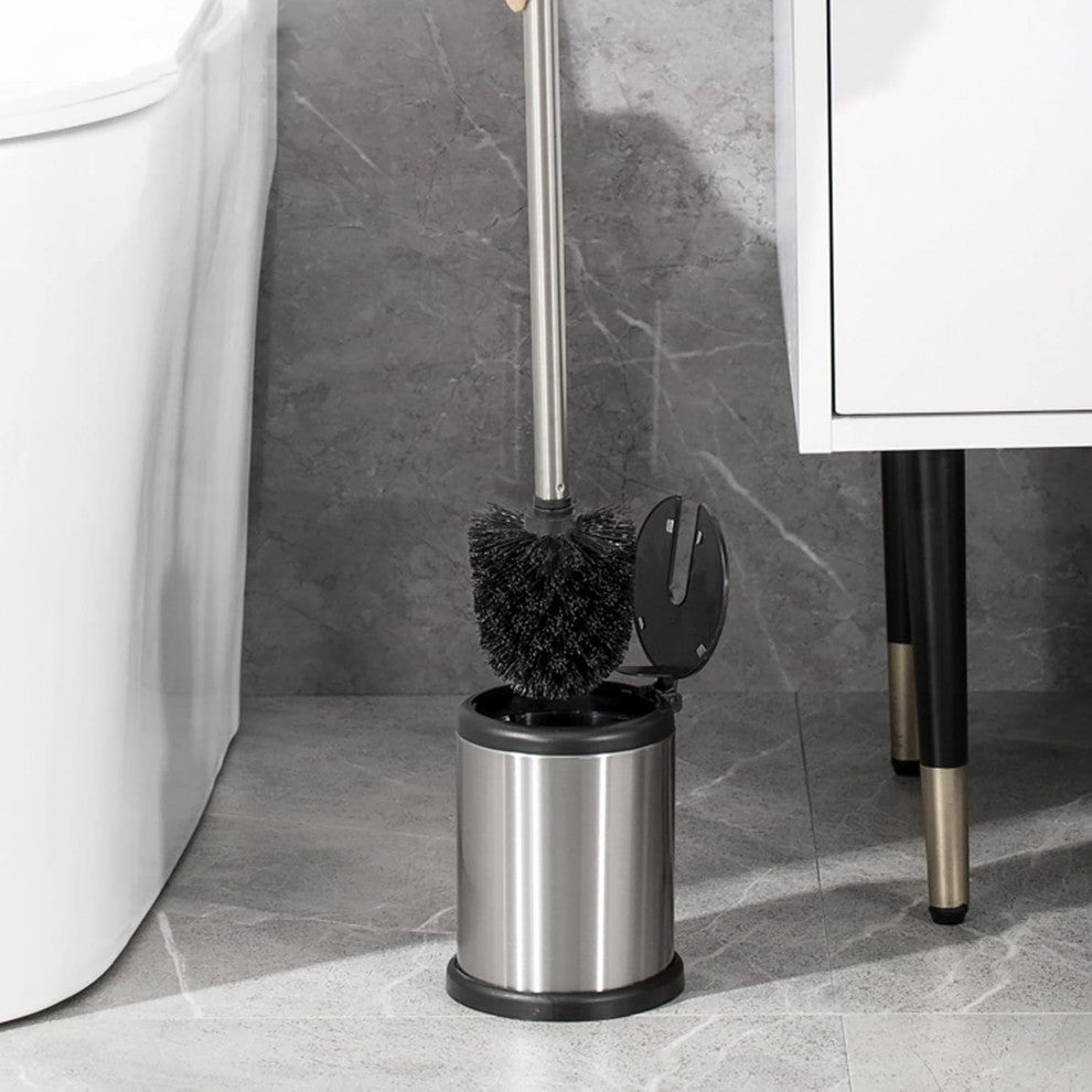 Toilet Brush Set with Stainless Steel Handle, Folding Lid and Removable Insert, Chrome
