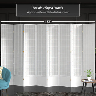 7' Tall Window Pane Shoji Screen, White, 8 Panels