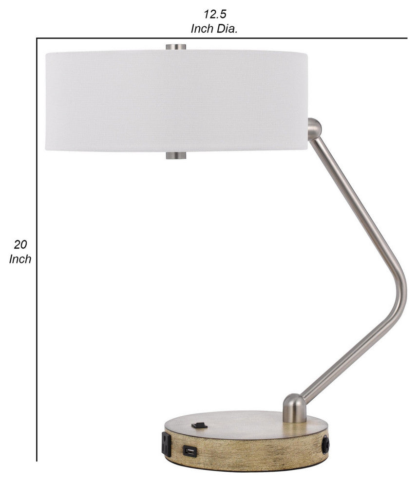Benzara BM282148 20" Metal Angled Desk Lamp, 1 Type C USB Charging Port, Brown