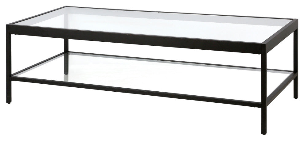 54" Clear And Black Glass And Steel Coffee Table With Shelf