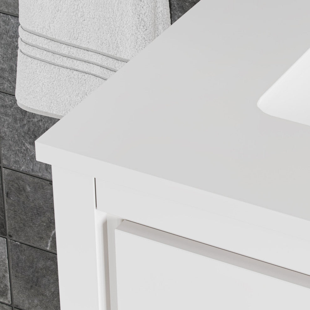 Esconde Bath Vanity, High Gloss White, 48", Double Sink, Freestanding