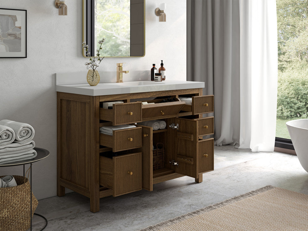 Sonoma Teak 48 Single Sink Vanity in Dark Natural with 2" Piatra Gray Quartz