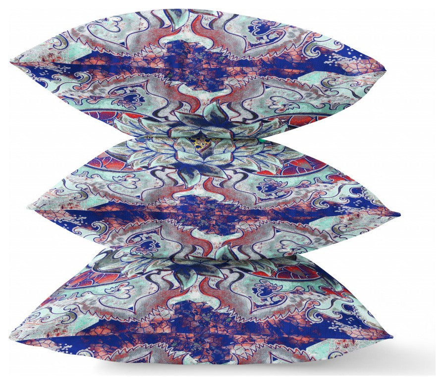 20" Blue Cyan Flower Bloom Suede Throw Pillow