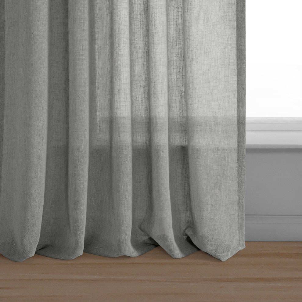 Solid FauxLinen Sheer Curtain, Single Panel, Paris Gray, 50"x96"