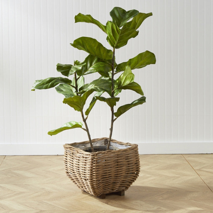 Large Fiddle Leaf Fig Tree Faux Floral Plant Big Leaves Fruit 43 in Rustic Pot