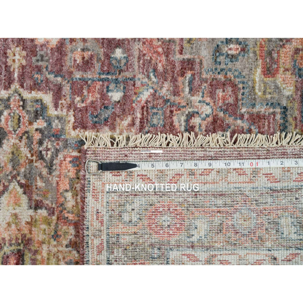 Wine Red Extra Soft Wool Heris Revival Hand Knotted Oriental Rug, 3'10"x5'11"